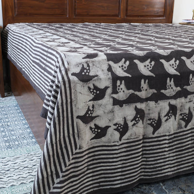 Brown - Block Art Print Cotton Double Bindaas Bed Sheet (110 x 93 in)