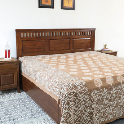 Brown - Block Art Print Cotton Double Bindaas Bed Sheet (110 x 93 in)