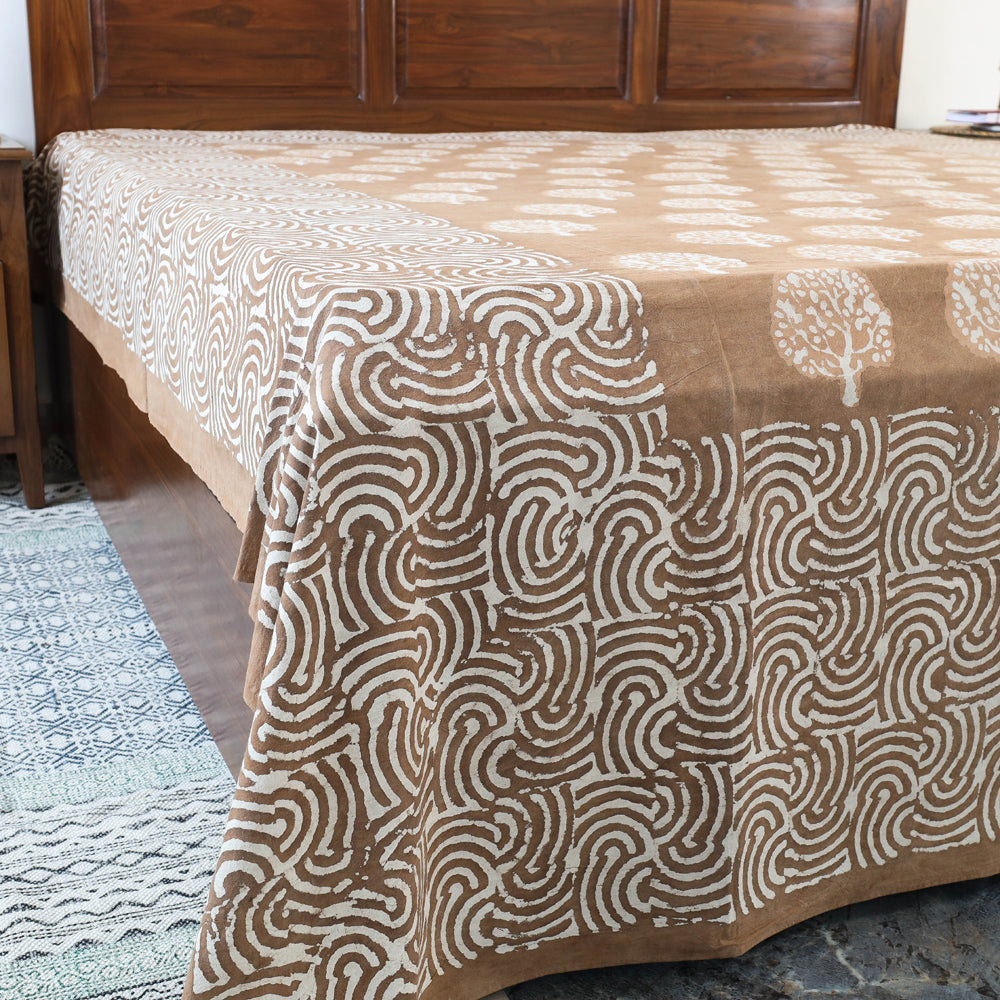 Brown - Block Art Print Cotton Double Bindaas Bed Sheet (110 x 93 in)