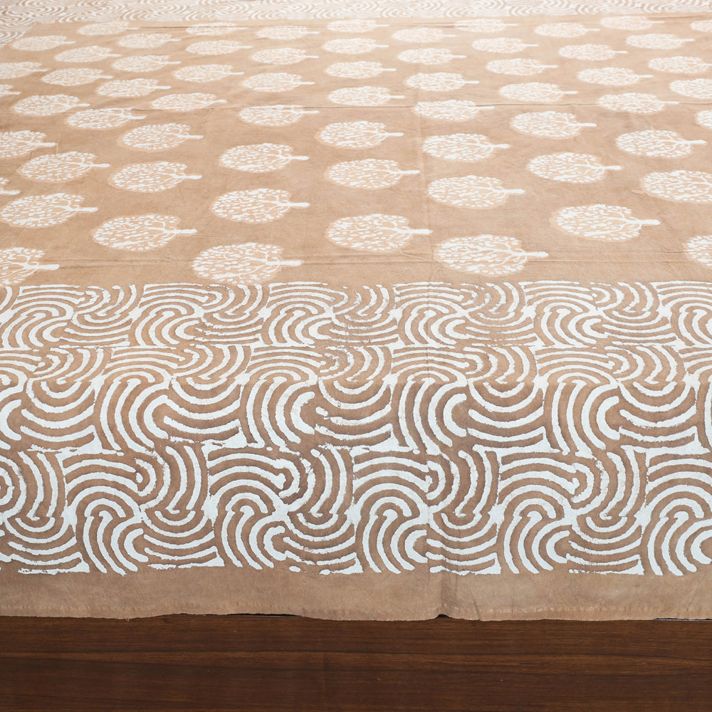 Brown - Block Art Print Cotton Double Bindaas Bed Sheet (110 x 93 in)