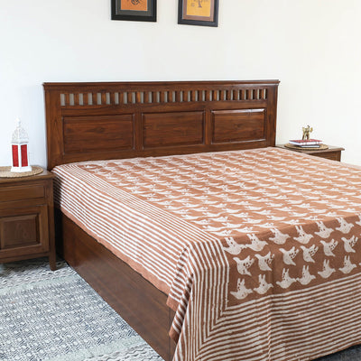 Brown - Block Art Print Cotton Double Bindaas Bed Sheet (110 x 93 in)
