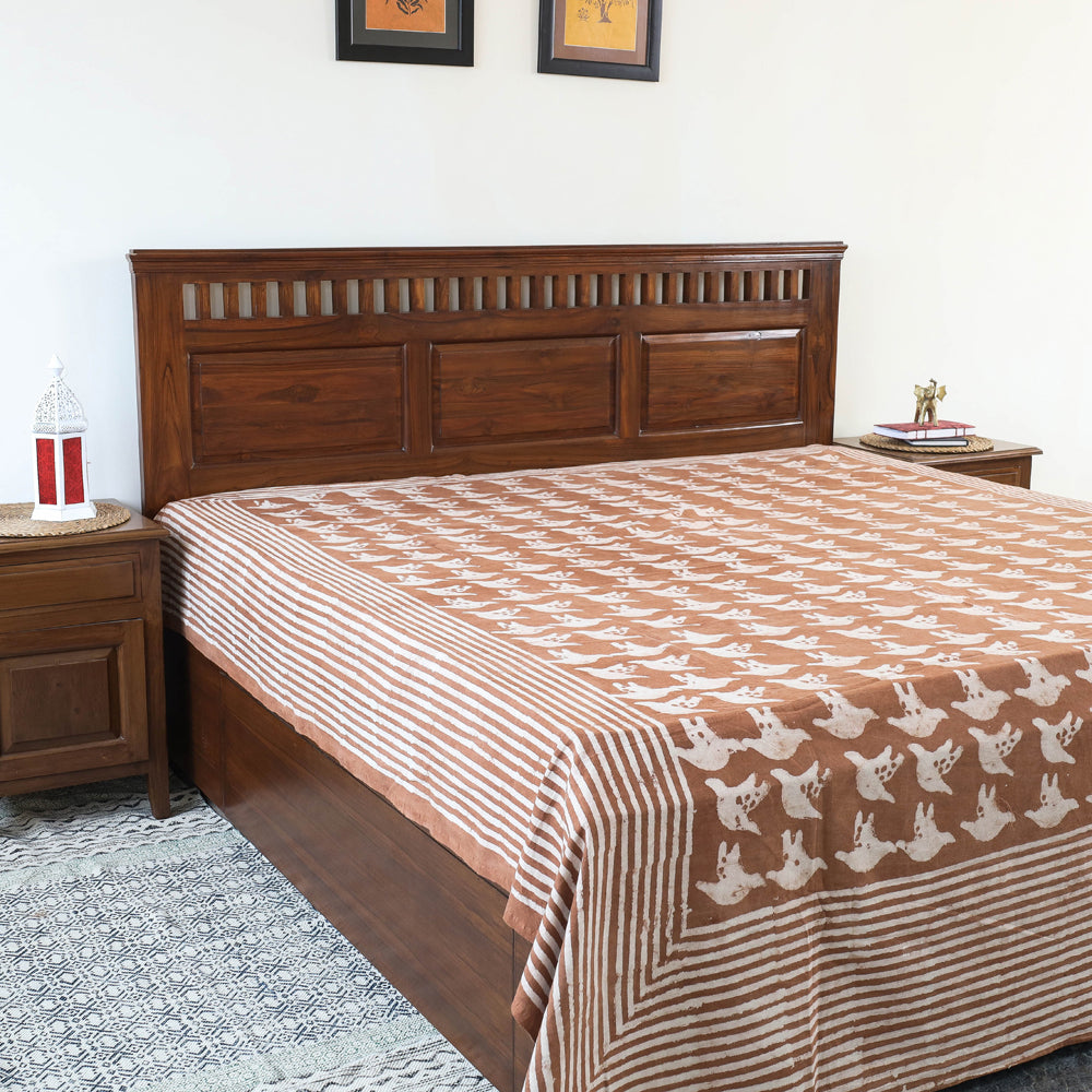 Brown - Block Art Print Cotton Double Bindaas Bed Sheet (110 x 93 in)