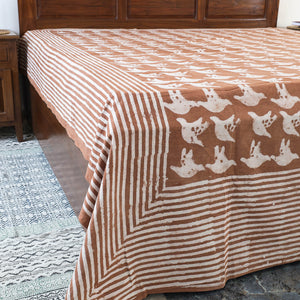 Brown - Block Art Print Cotton Double Bindaas Bed Sheet (110 x 93 in)