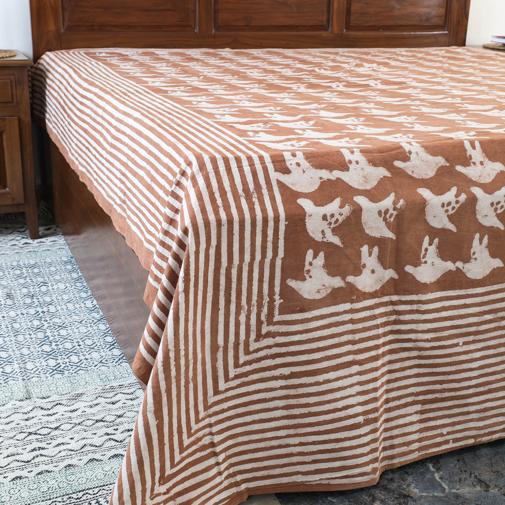 Brown - Block Art Print Cotton Double Bindaas Bed Sheet (110 x 93 in)