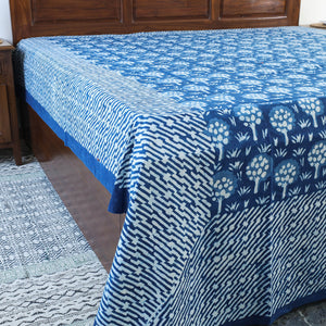 Blue - Block Art Print Cotton Double Bindaas Bed Sheet (110 x 93 in)