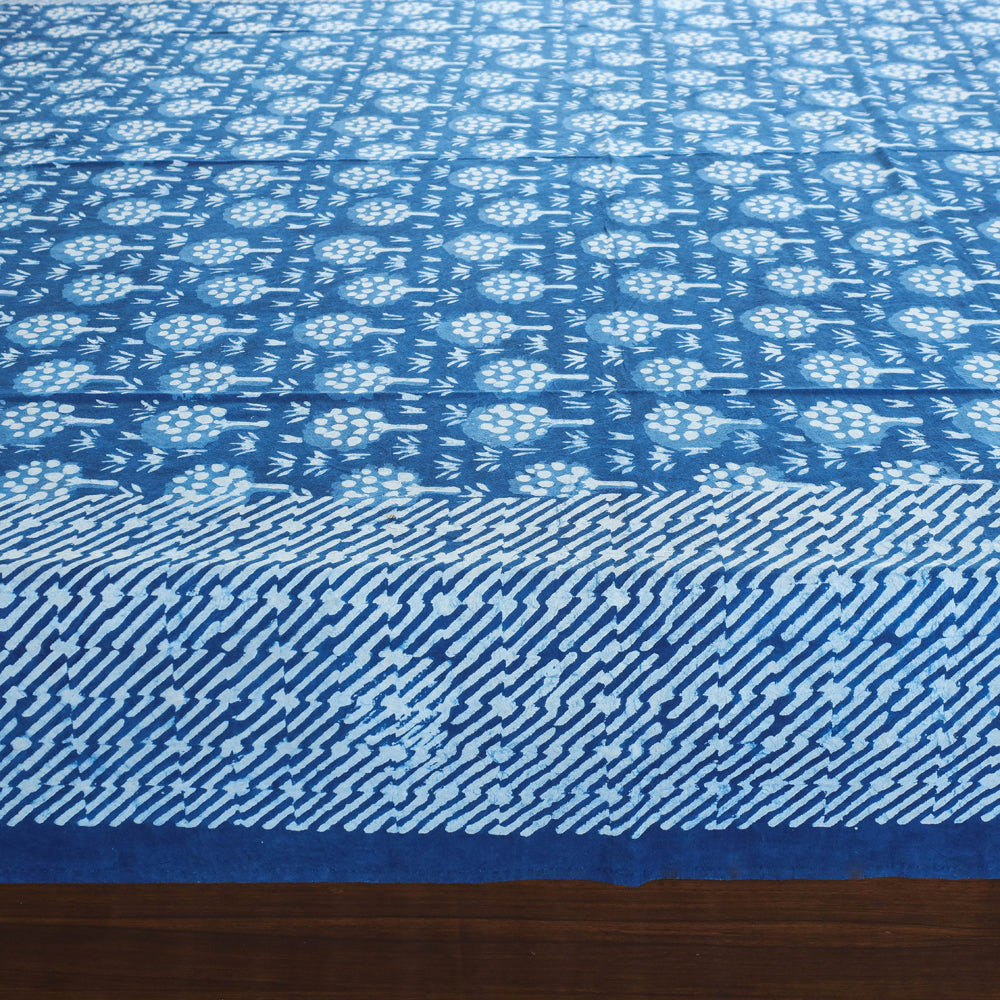 Blue - Block Art Print Cotton Double Bindaas Bed Sheet (110 x 93 in)