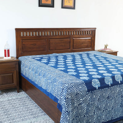 Blue - Block Art Print Cotton Double Bindaas Bed Sheet (110 x 93 in)