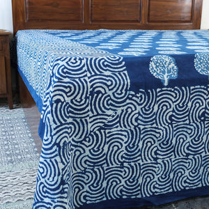 Blue - Block Art Print Cotton Double Bindaas Bed Sheet (110 x 93 in)