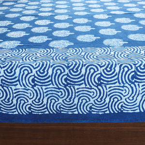 Blue - Block Art Print Cotton Double Bindaas Bed Sheet (110 x 93 in)