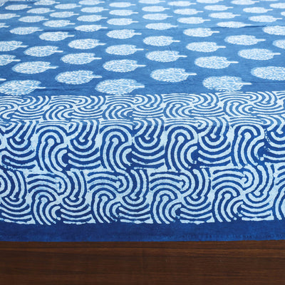 Blue - Block Art Print Cotton Double Bindaas Bed Sheet (110 x 93 in)