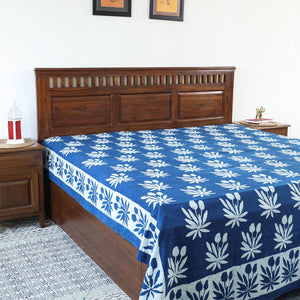 Blue - Block Art Print Cotton Double Bindaas Bed Sheet (110 x 93 in)