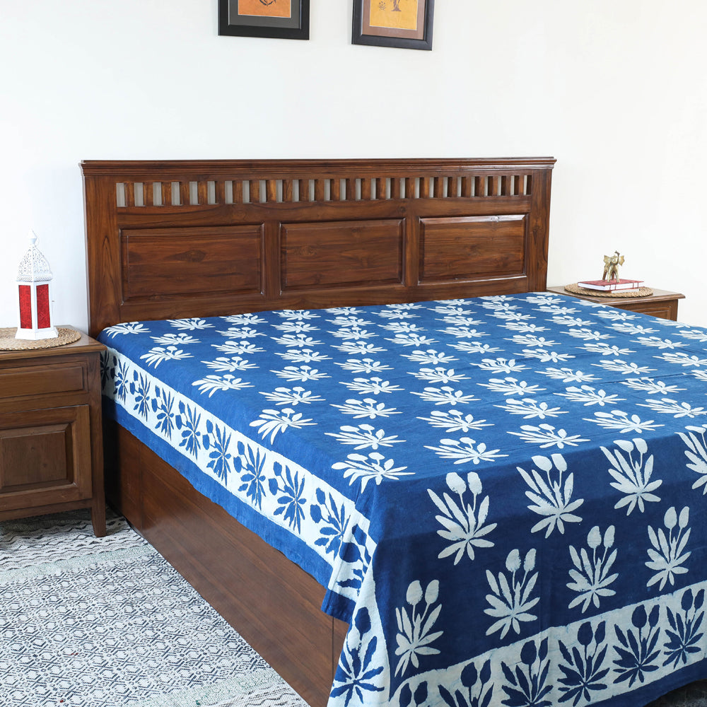 Blue - Block Art Print Cotton Double Bindaas Bed Sheet (110 x 93 in)