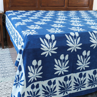 Blue - Block Art Print Cotton Double Bindaas Bed Sheet (110 x 93 in)