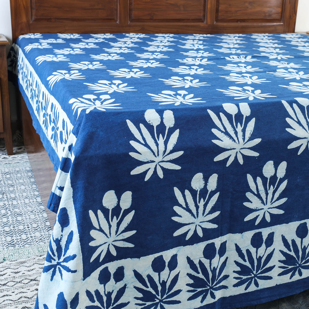 Blue - Block Art Print Cotton Double Bindaas Bed Sheet (110 x 93 in)