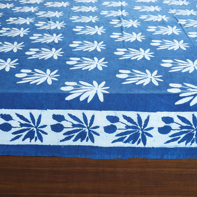 Blue - Block Art Print Cotton Double Bindaas Bed Sheet (110 x 93 in)