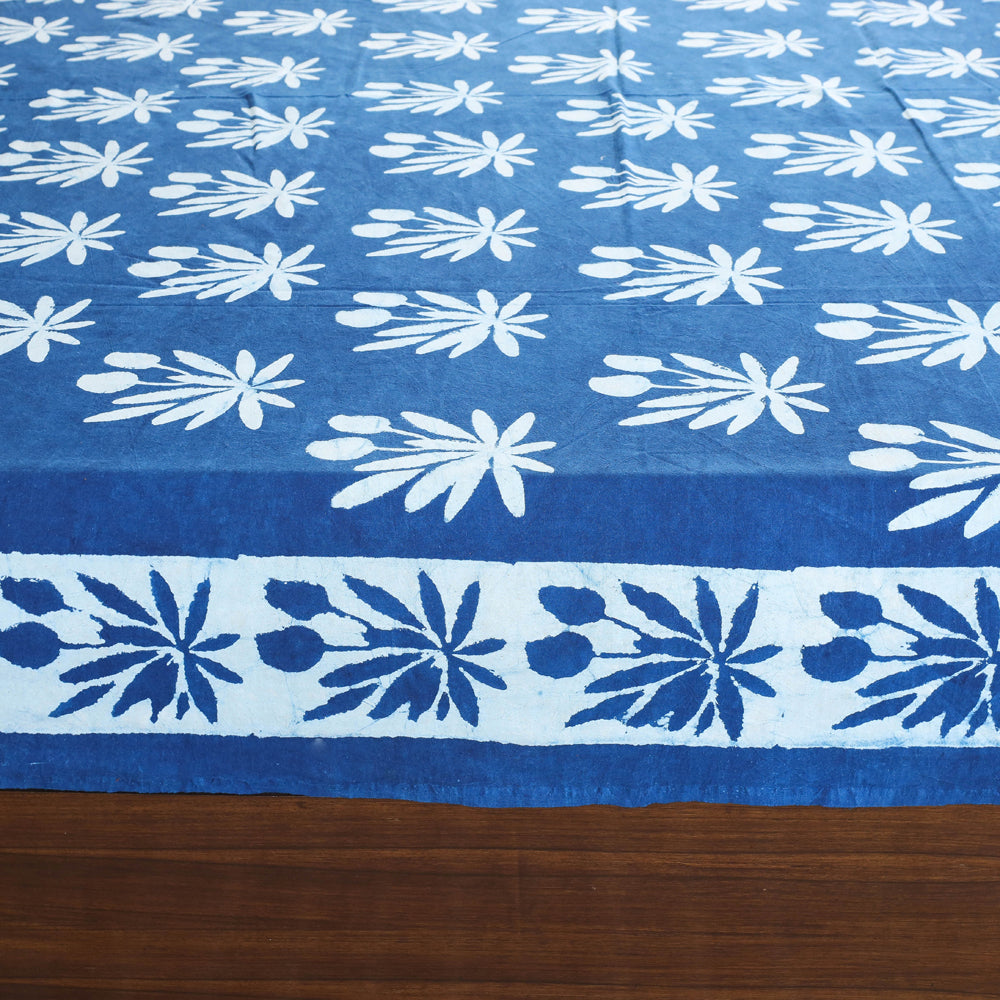 Blue - Block Art Print Cotton Double Bindaas Bed Sheet (110 x 93 in)