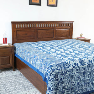 Blue - Block Art Print Cotton Double Bindaas Bed Sheet (110 x 93 in)