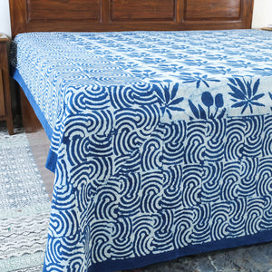 Blue - Block Art Print Cotton Double Bindaas Bed Sheet (110 x 93 in)