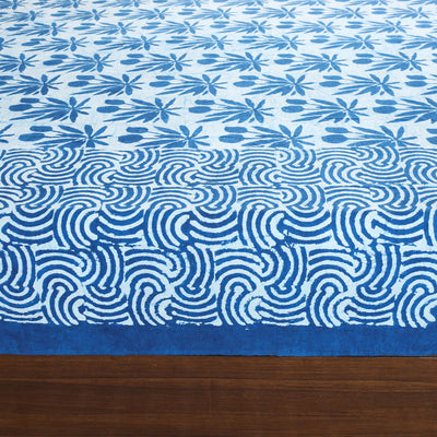 Blue - Block Art Print Cotton Double Bindaas Bed Sheet (110 x 93 in)