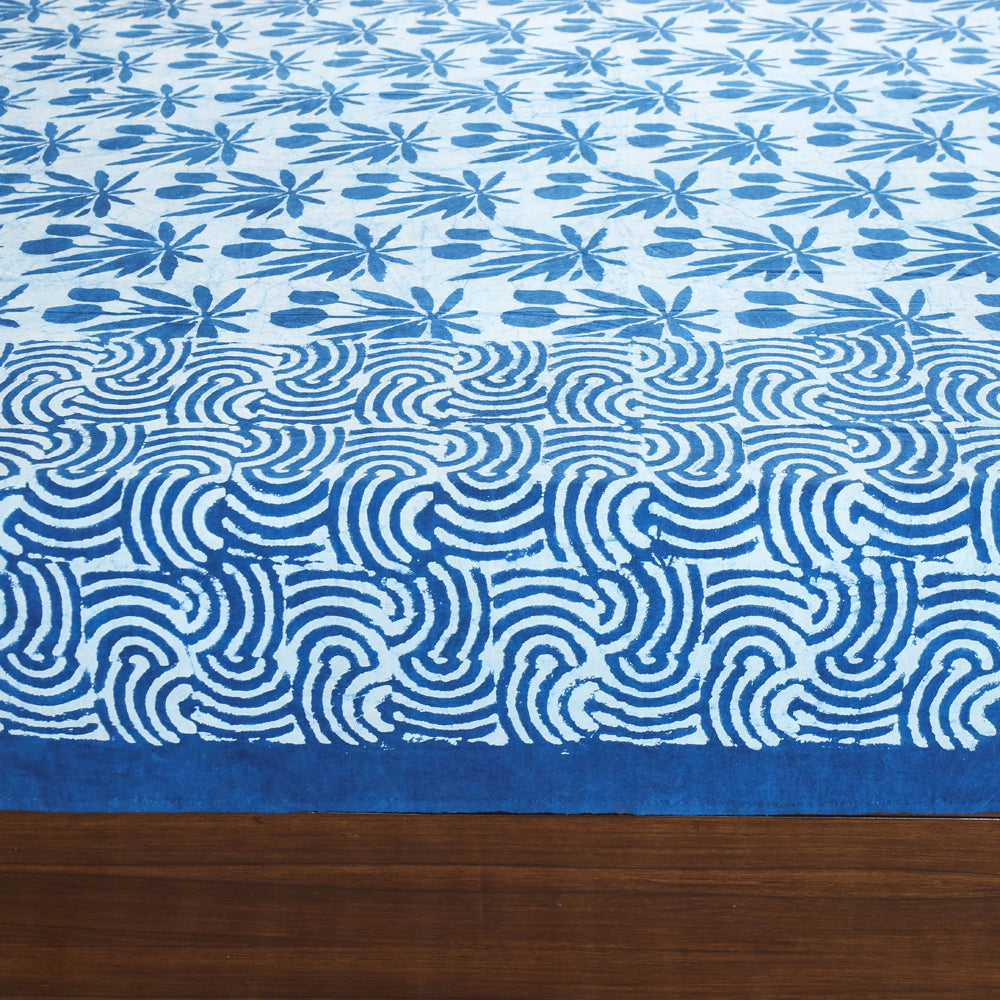 Blue - Block Art Print Cotton Double Bindaas Bed Sheet (110 x 93 in)