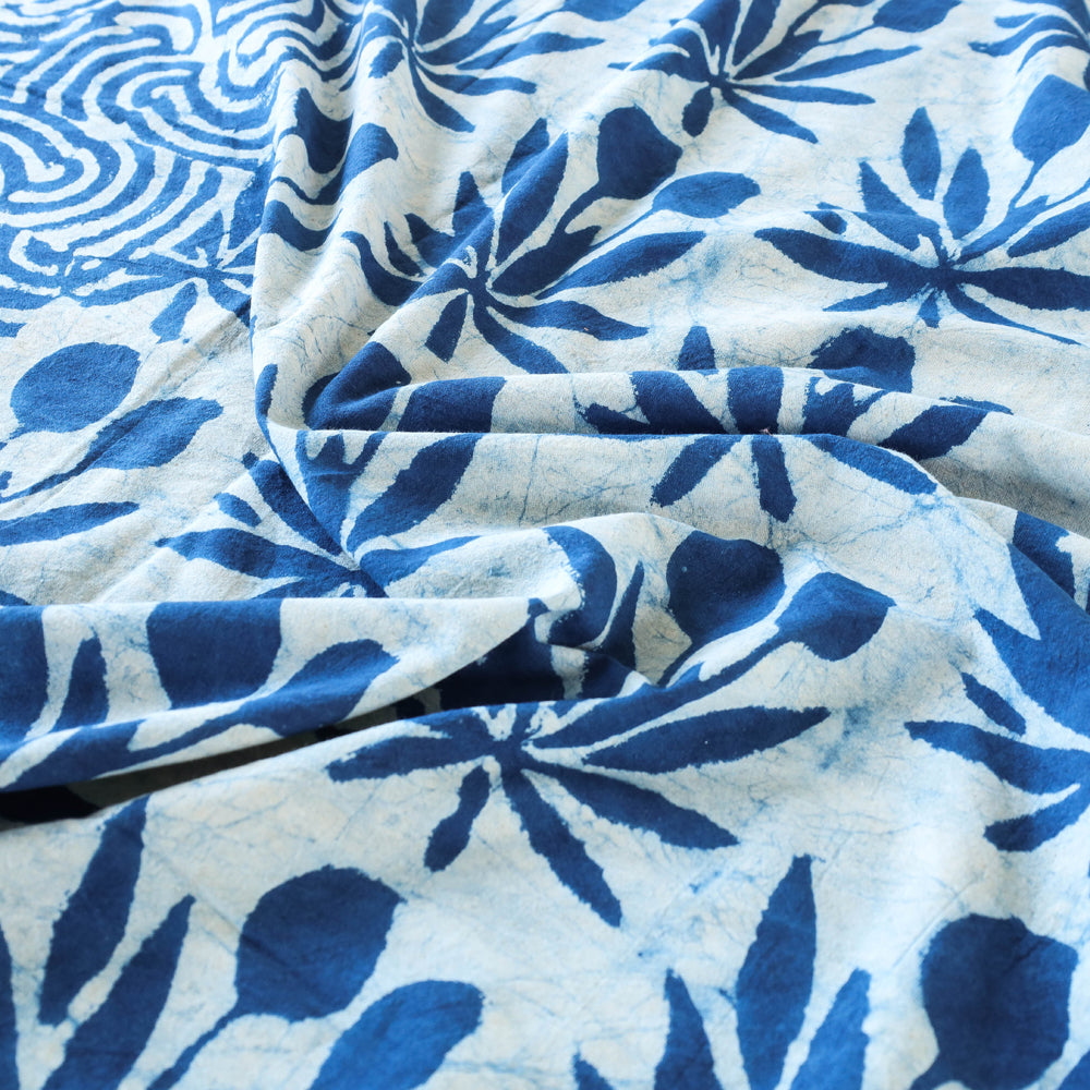 Blue - Block Art Print Cotton Double Bindaas Bed Sheet (110 x 93 in)