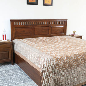 Brown - Block Art Print Cotton Double Bindaas Bed Sheet (110 x 93 in)