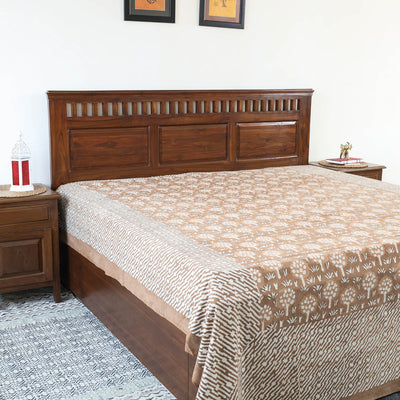 Brown - Block Art Print Cotton Double Bindaas Bed Sheet (110 x 93 in)