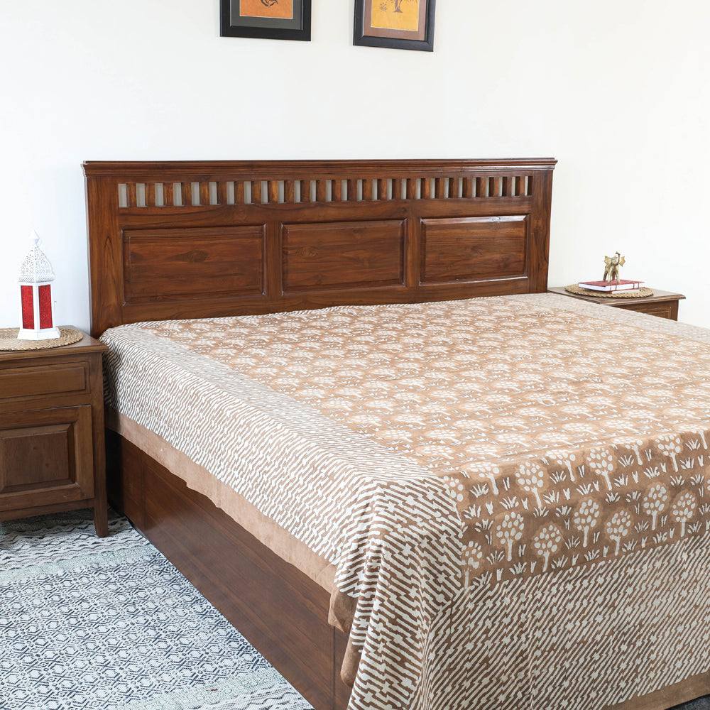 Brown - Block Art Print Cotton Double Bindaas Bed Sheet (110 x 93 in)