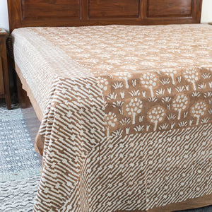 Brown - Block Art Print Cotton Double Bindaas Bed Sheet (110 x 93 in)