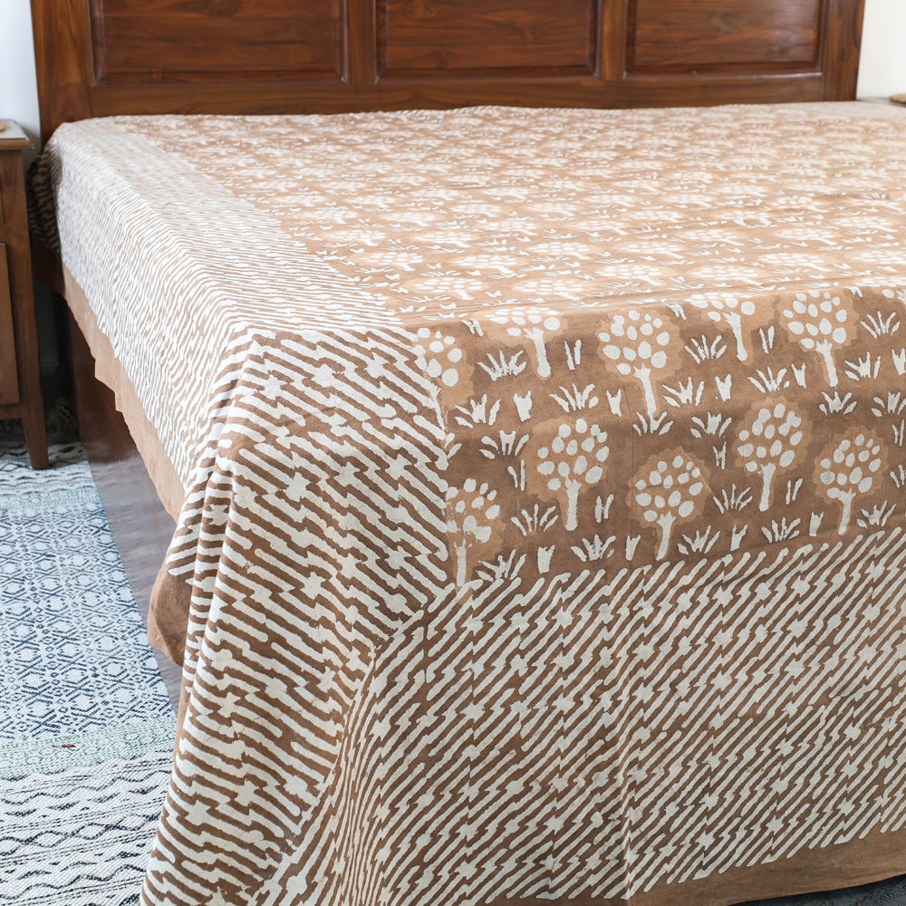 Brown - Block Art Print Cotton Double Bindaas Bed Sheet (110 x 93 in)
