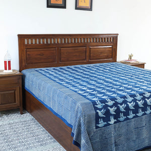 Blue - Block Art Print Cotton Double Bindaas Bed Sheet (110 x 93 in)