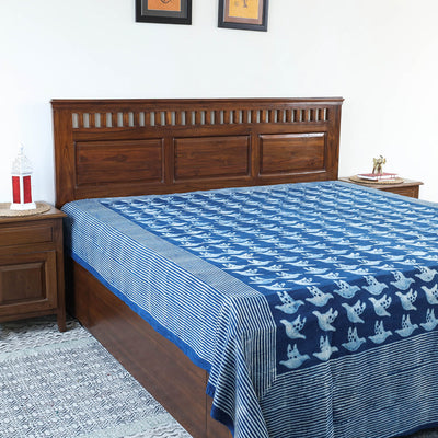 Blue - Block Art Print Cotton Double Bindaas Bed Sheet (110 x 93 in)