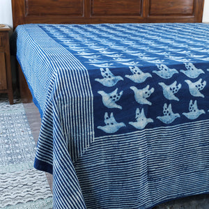 Blue - Block Art Print Cotton Double Bindaas Bed Sheet (110 x 93 in)