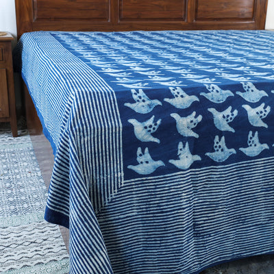 Blue - Block Art Print Cotton Double Bindaas Bed Sheet (110 x 93 in)