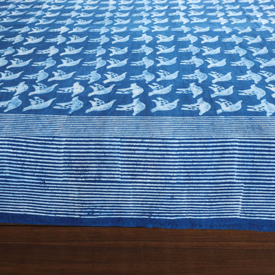 Blue - Block Art Print Cotton Double Bindaas Bed Sheet (110 x 93 in)