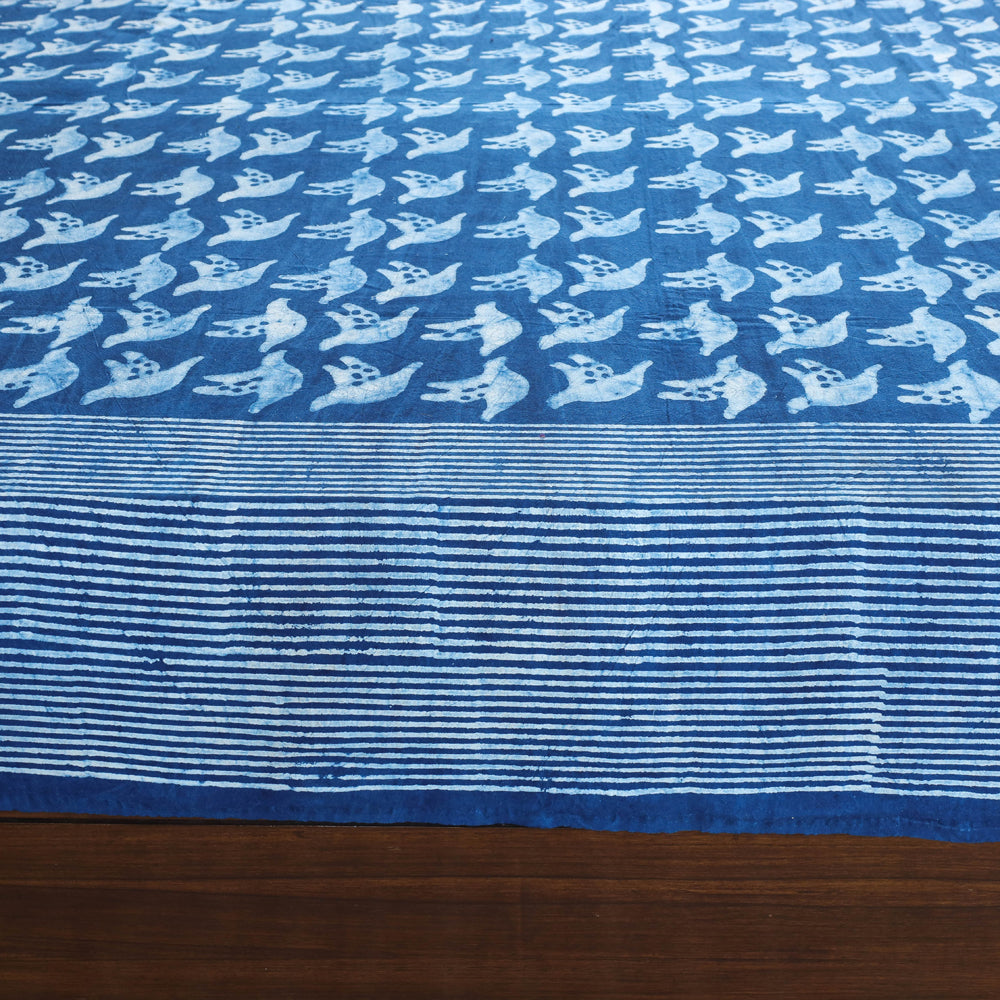 Blue - Block Art Print Cotton Double Bindaas Bed Sheet (110 x 93 in)
