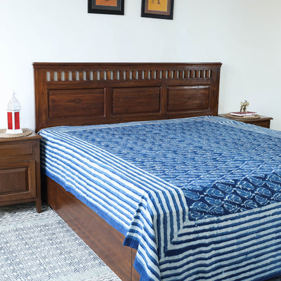 Blue - Block Art Print Cotton Double Bindaas Bed Sheet (110 x 93 in)