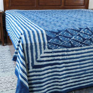 Blue - Block Art Print Cotton Double Bindaas Bed Sheet (110 x 93 in)