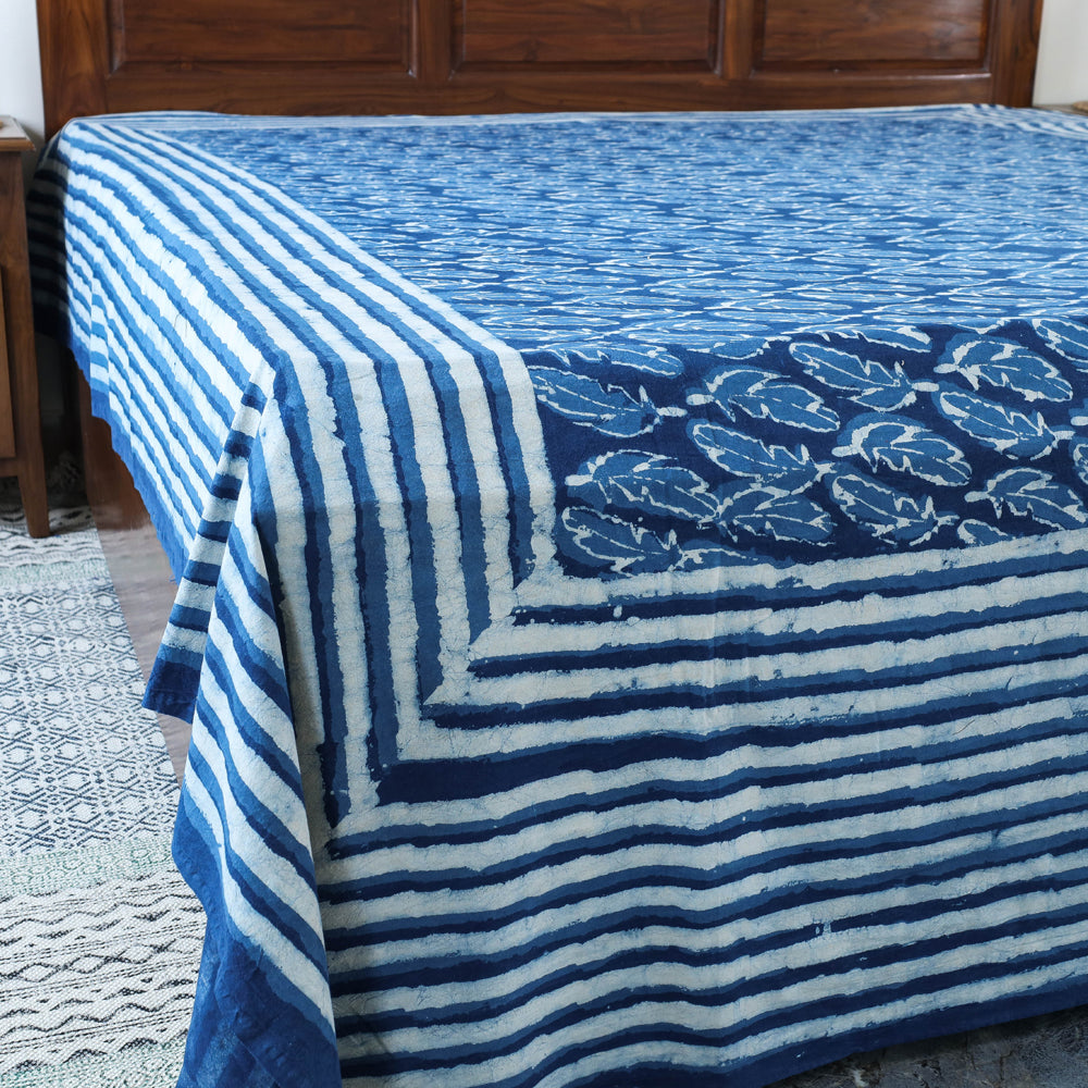 Blue - Block Art Print Cotton Double Bindaas Bed Sheet (110 x 93 in)