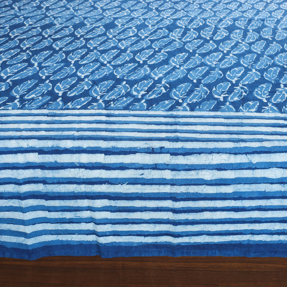 Blue - Block Art Print Cotton Double Bindaas Bed Sheet (110 x 93 in)
