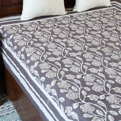 Brown - Block Art Print Cotton Single Bindaas Bed Sheet (93 x 60 in)