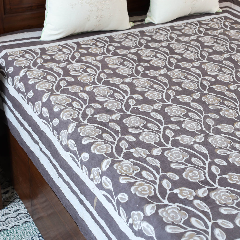 Brown - Block Art Print Cotton Single Bindaas Bed Sheet (93 x 60 in)