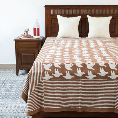 Brown - Block Art Print Cotton Single Bindaas Bed Sheet (93 x 60 in)