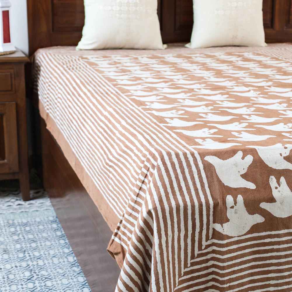Brown - Block Art Print Cotton Single Bindaas Bed Sheet (93 x 60 in)