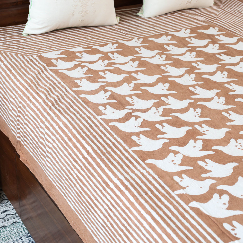 Brown - Block Art Print Cotton Single Bindaas Bed Sheet (93 x 60 in)