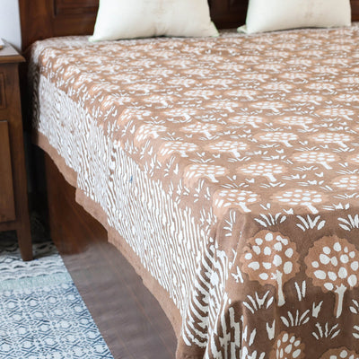 Brown - Block Art Print Cotton Single Bindaas Bed Sheet (93 x 60 in)