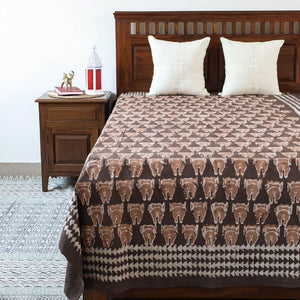 Brown - Block Art Print Cotton Single Bindaas Bed Sheet (93 x 60 in)