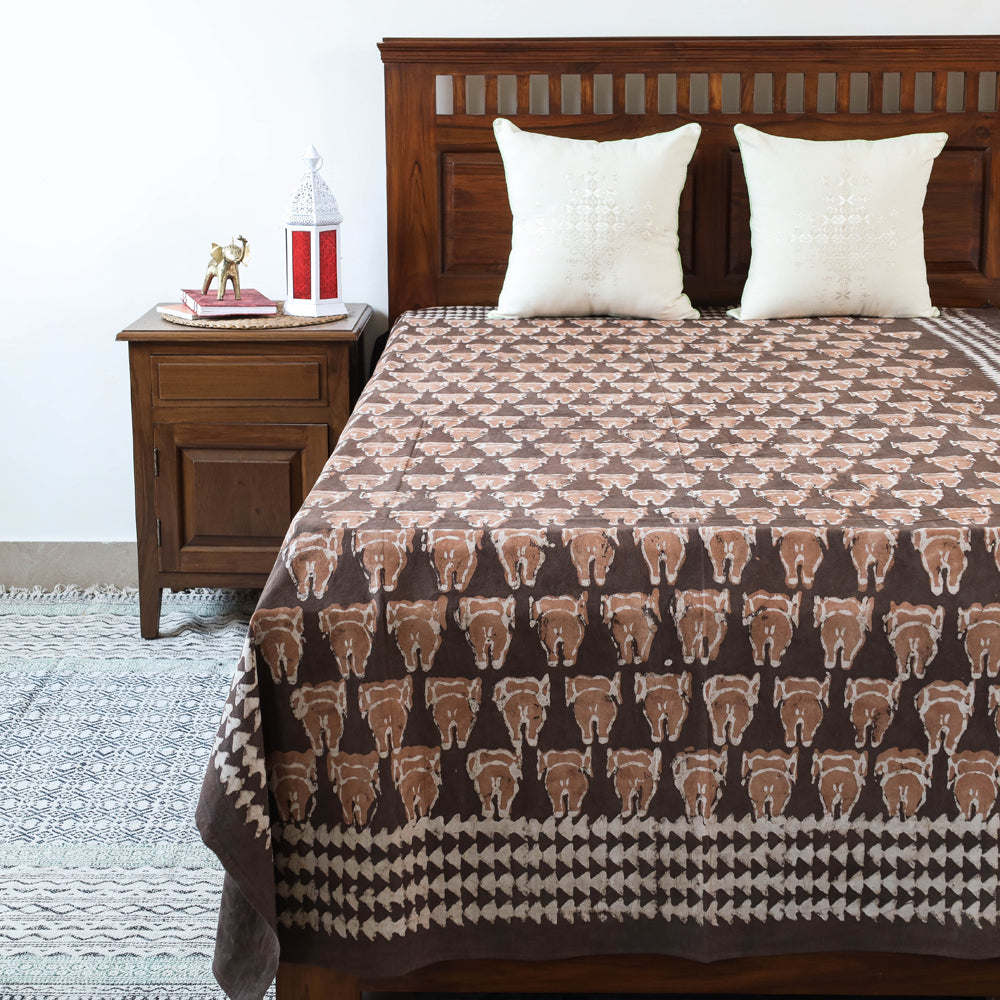 Brown - Block Art Print Cotton Single Bindaas Bed Sheet (93 x 60 in)