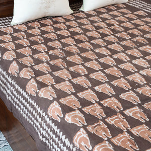 Brown - Block Art Print Cotton Single Bindaas Bed Sheet (93 x 60 in)