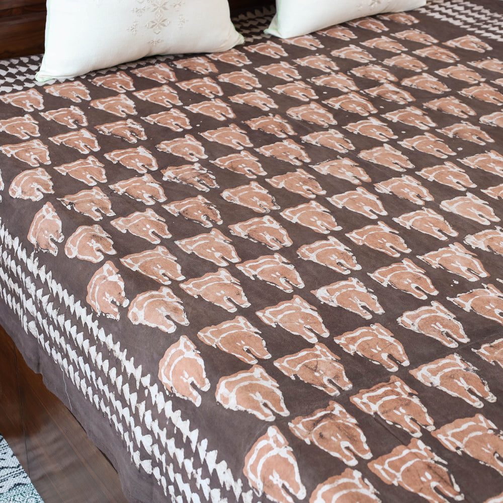 Brown - Block Art Print Cotton Single Bindaas Bed Sheet (93 x 60 in)